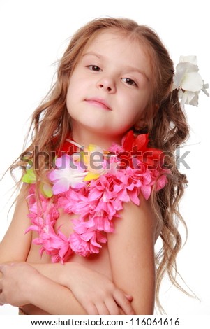 Studio Image Of Little Girl Wearing A Hawaiian Lei /Exotic Little Girl ...