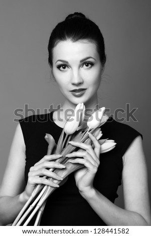 Black and White image of cute woman/Studio black and white image young girl
