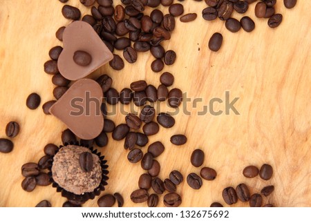 Lots of coffee sweets in the form of heart