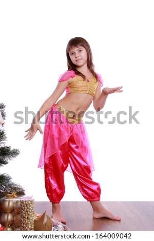 Little belly-dancer on Christmas theme isolated on white