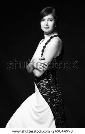 Black and white art portrait of an elegant young woman