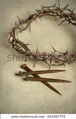 Crown of thorns and nails over vintage cloth