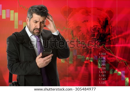 Business concept representing stock market crash with businessman getting bad news