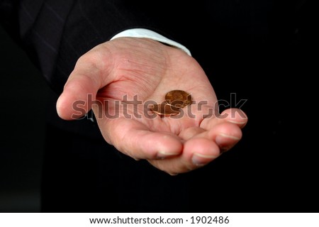 Hand of Businessman Offering Two Pennies