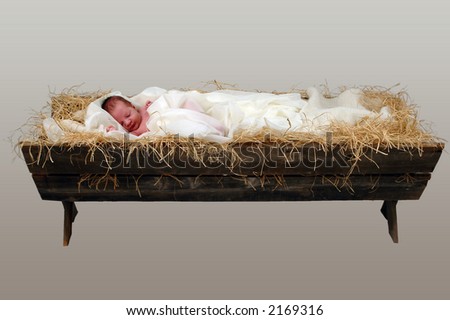 Baby Jesus in a Manger over neutral background (With Clipping Path)