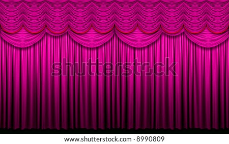 Red violet stage curtain with yellow accents with light and shadow