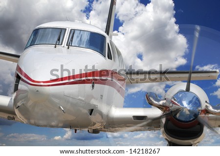 Close up of corporate airplane with propeller engine