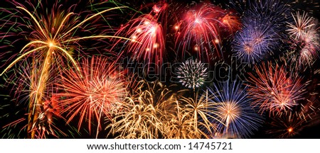 Fireworks of different colors over a night sky - Extra large size