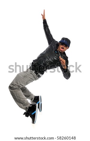 African American Hip Hop Dancer Performing Move Isolated Over White ...