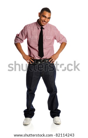 Portrait of African American man with arms akimbo isolated over white background