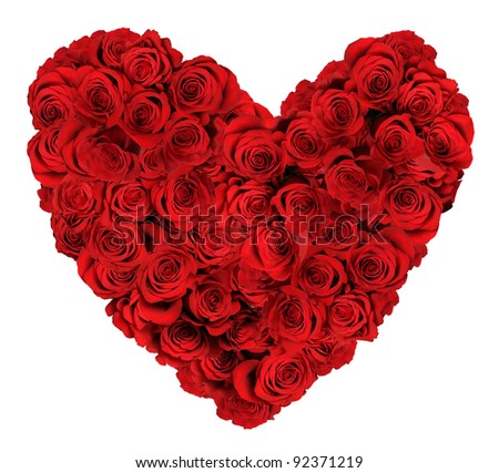 stock photo : Heart shaped bouquet of red roses isolated over white background