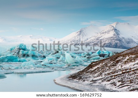 Blue ice in ice lake at Jokulsarlon