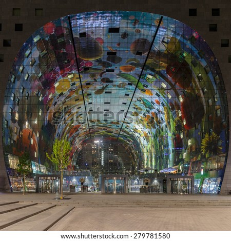 ROTTERDAM, THE NETHERLANDS may 2015. Rotterdam\'s new Market Hall, located in the Blaak