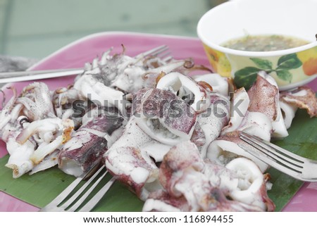 Grilled cuttlefish on plate