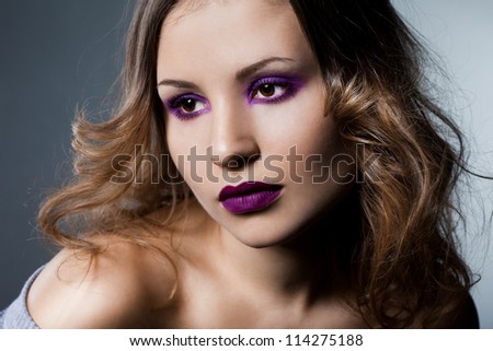 elegant fashionable woman with violet visage