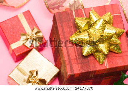 red gift boxes with ribbon