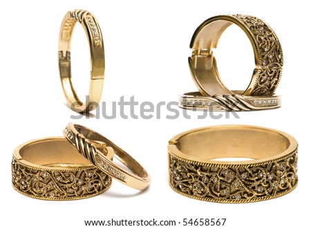 golden bracelets isolated on white background