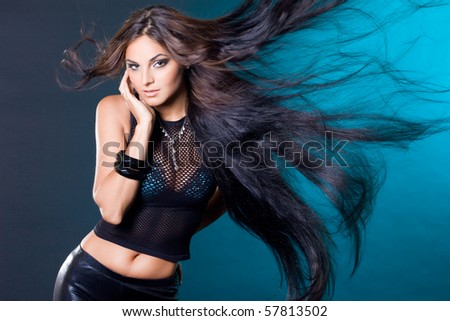 beautiful fashionable woman with long hair