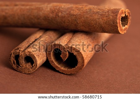 cinnamon sticks on brown background