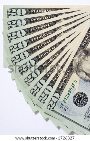 Twenty Dollar Bills Fanned Out - Vertical