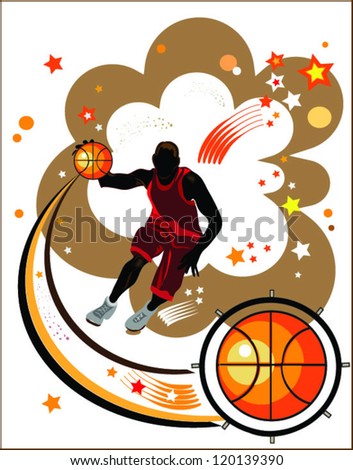 action basketball player,sports background with silhouette of sportsmen and basketball ball.