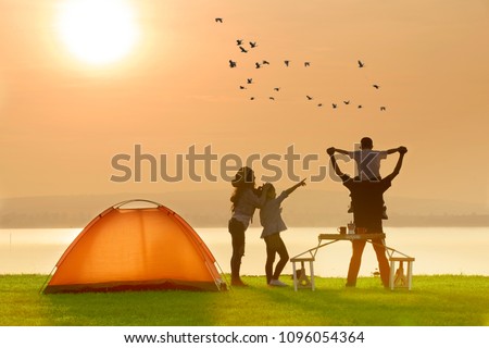 Similar – Image, Stock Photo Traveling couple near lake in forest