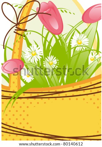 basketful of flowers. tulips and daisies.