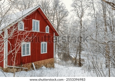 Similar – Image, Stock Photo Wooden cottages in winter forest at night