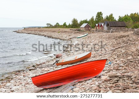 Boats drawn up on the beach