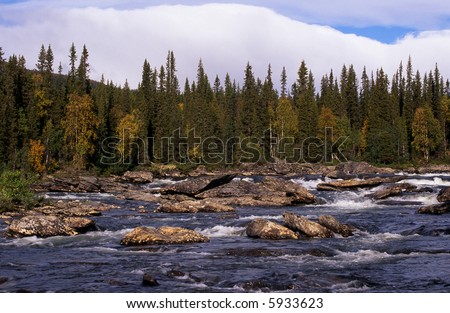 The river float in the autumn landscape