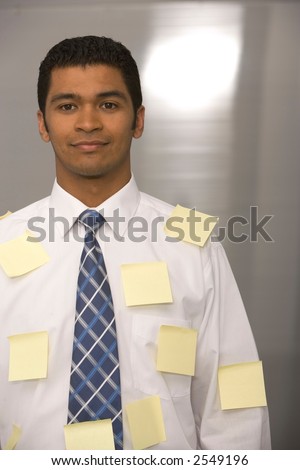 Man covered in sticky post it's