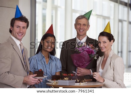 Co-workers at office party