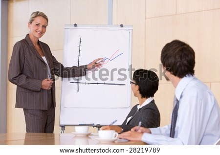 confident business woman giving presentation