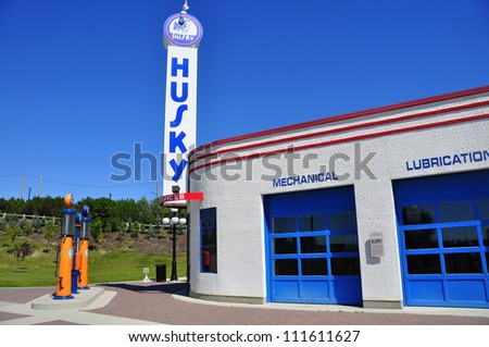 CALGARY, CANADA - AUGUST 6: Historic gas pumping station and garage at Calgary\'s living museum \