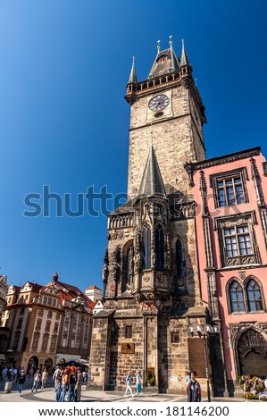 PRAGUE - May 11: Old Town Hall on May 11, 2006 in Prague, Czech Republic.The Hall in old town Square of Prague and the Castle district are popular and visited by tourists from all lover the world
