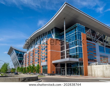CALGARY, CANADA - JULY 2: SAIT Polytechnic school buildings on July 2, 2014 in Calgary, Alberta. SAIT is a technology and trade school and this image shows the Aldred Centre.