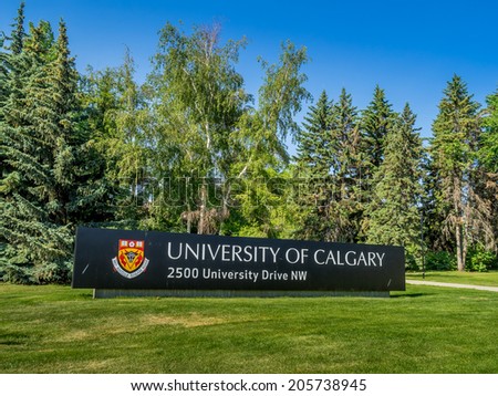 CALGARY, CANADA - JULY 13: The University of Calgary entrance sign and arch on July 13, 2014 in Calgary, Alberta Canada. The sign and arch are the main feature marking the entrance to campus.