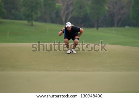 PATTAYA, THAILAND-FEBRUARY 17: Caroline Hedwall of Sweden thinks of her next move on Day 2 of Honda LPGA 2012 on February 17, 2012 at Siam Country Club Old Course in Pattaya, Thailand