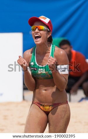 CHONBURI, THAILAND-OCTOBER 26: Barbara Seixas de Freitas of Brazil reacts after winning a point on Day 2 of Bangsaen Thailand Open on October 26, 2012 at Bangsaen Beach in Chonburi, Thailand