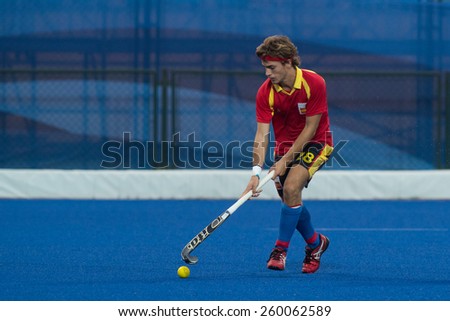NANJING, CHINA-AUGUST 20: Marcos GiraltI Ripol of Spain Hockey Team in action during Day 4 match of 2014 Youth Olympic Games on August 20, 2014 in Nanjing, China.