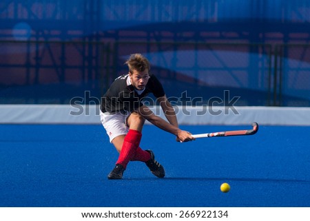 NANJING, CHINA-AUGUST 21: An unidentified player of Germany Hockey Team in action during Day 5 match against Mexico Hockey Team of 2014 Youth Olympic Games on August 21, 2014 in Nanjing, China.