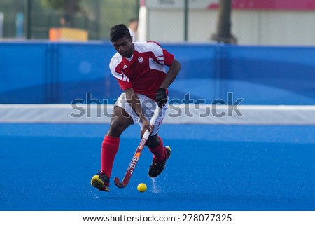 NANJING, CHINA-AUGUST 21: Unidentified player of Canada Hockey Team in action during Day 5 match of 2014 Youth Olympic Games on August 21, 2014 in Nanjing, China.
