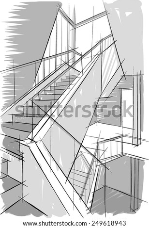 Sketch Of Stairs Stock Vector Illustration 249618943 : Shutterstock