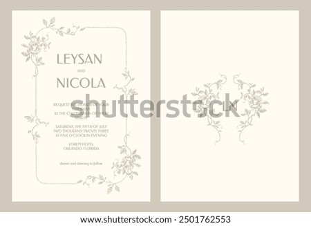 wedding invitation card template. Roses frame and monogram frame.