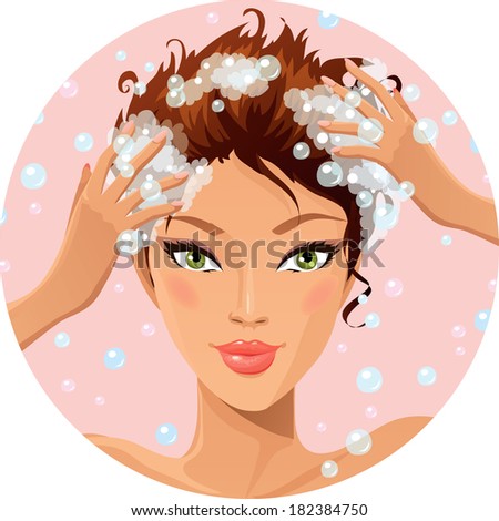 Beautiful Girl Washing Her Hair Stock Vector Illustration 182384750 ...