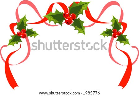 Christmas Decoration With Holly And Ribbons Stock Vector Illustration ...