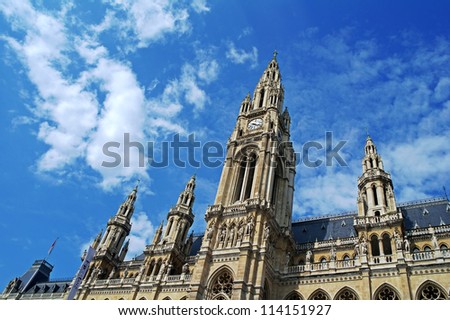City Hall of Vienna, Austria, Gothic building by day, personal perspective, architectural background