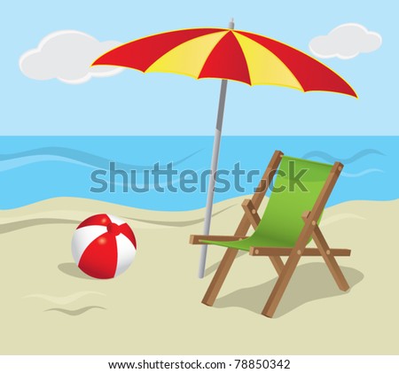 Sunny Beach With Sunbed And Umbrella Vector Illustration - 78850342 ...