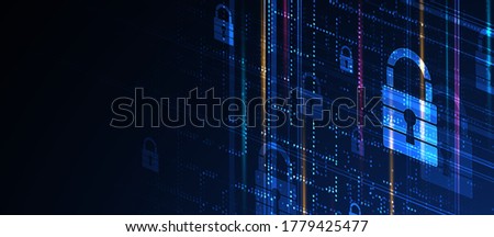 internet digital syber security technology concept for business background. Lock on circuit board