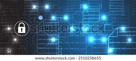 Cyber security landscape with glowing holographic folgers and data layers